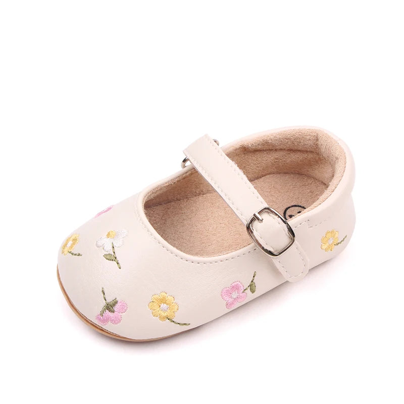 Baby Girl Princess Shoes High Quality Soft PU Embroidery Flower TPR Sole Anti-slip for Toddler Girl 0-12 Months 2023 New Fashion The Little Baby Brand The Little Baby Brand