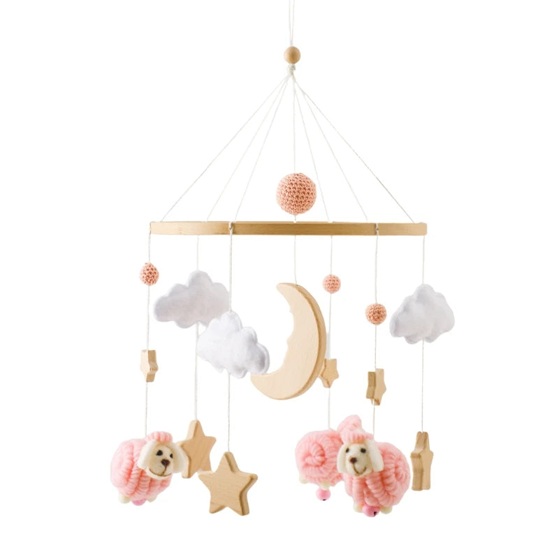 Wooden Baby Rattle Mobile 0-12Month Soft Felt Cartoon Sheep Star Moon Newborn Music Box Hanging Bed Bell Mobile Crib Bracket Toy The Little Baby Brand The Little Baby Brand