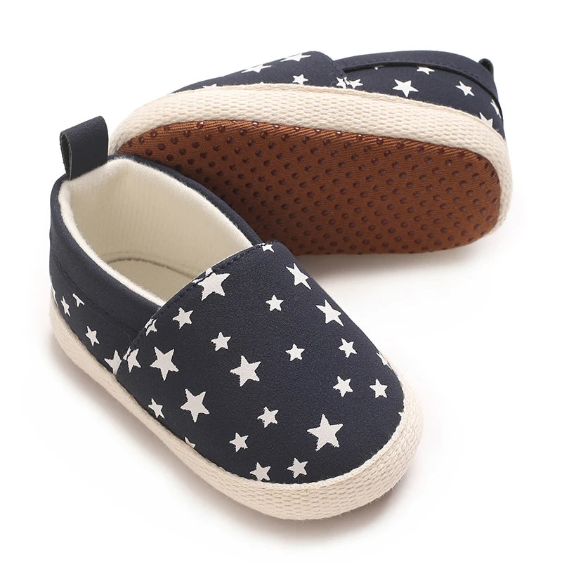 Fashionable Baby Boy Canvas Spring And Autumn Flat Shoes With Star Embellishment soft Sole 0-18M Newborn Soft Sole Anti Slip The Little Baby Brand The Little Baby Brand