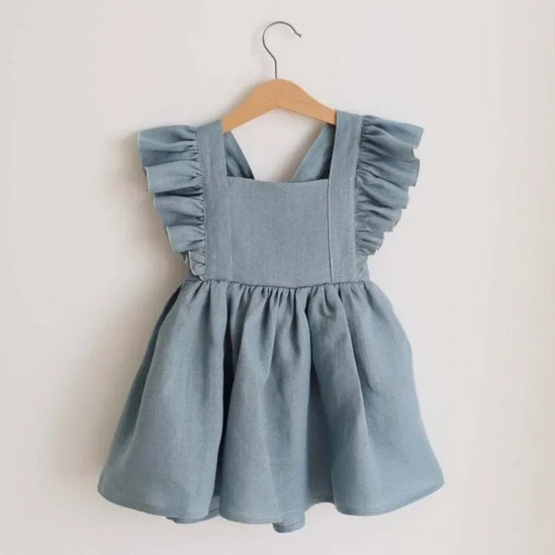 Summer Toddler Girl Dress Solid Backless Ruffles Baby Dress Infant Dress 100% Cotton Sister Clothes The Little Baby Brand The Little Baby Brand