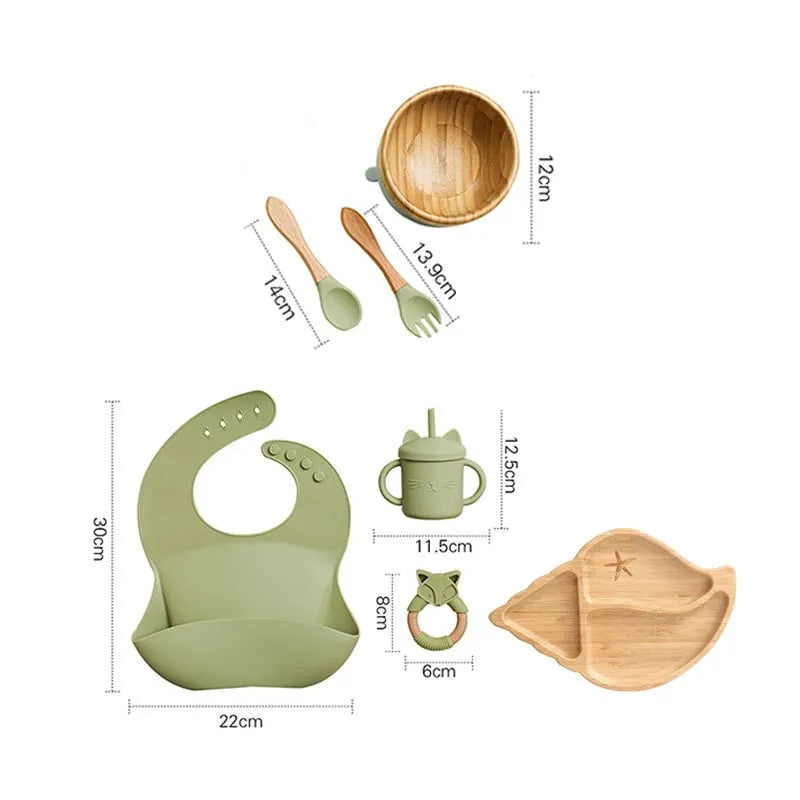 Wooden Dinner Plate Feeding Supplies Bamboo Baby Tableware Silicone Suction Plate Bowl BPA Free Baby Stuff Newborn Accessories The Little Baby Brand The Little Baby Brand