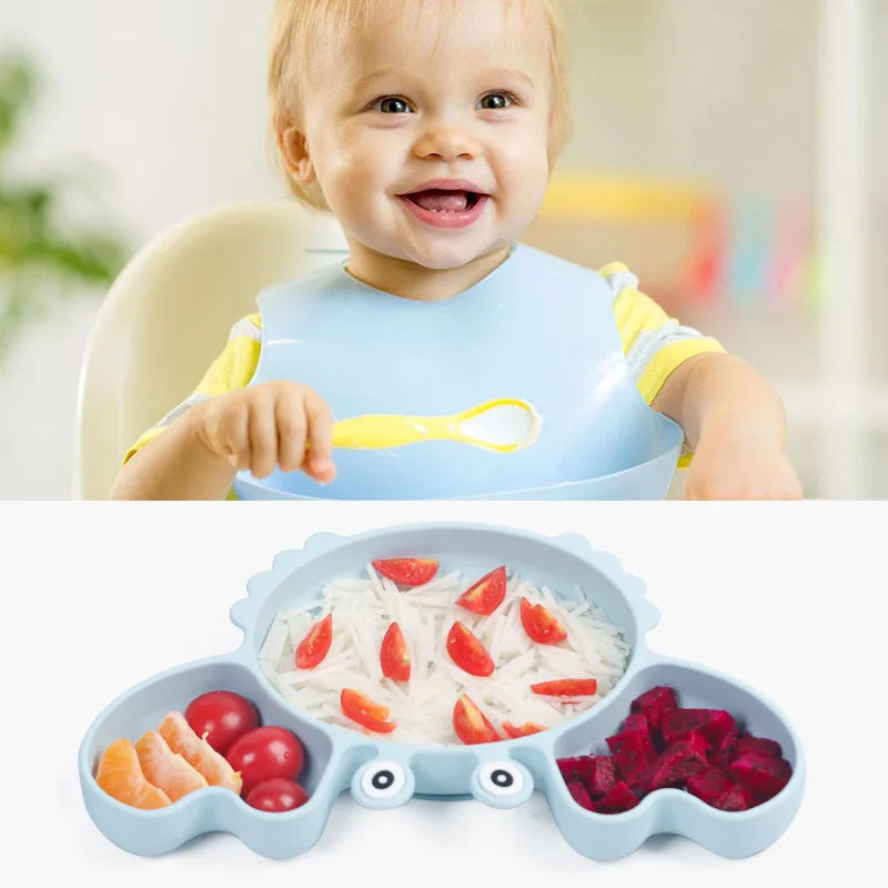 9Pcs Baby Silicone Non-Slip Suction Bowl Plate Spoon Waterproof Bib Cup Set Baby Crab Dishes Food Feeding Bowl for Kids BPA Free The Little Baby Brand The Little Baby Brand