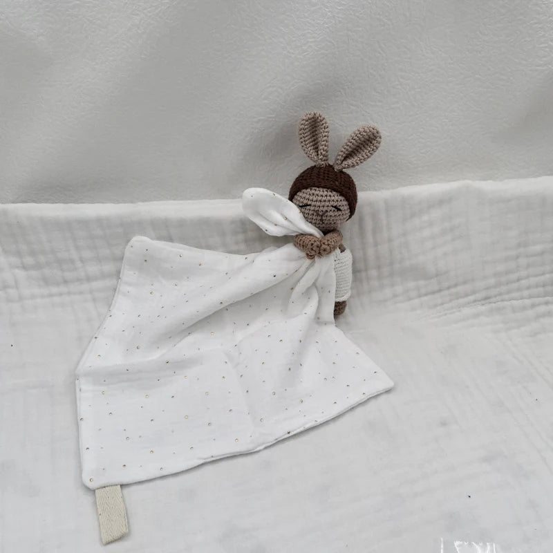 Baby Teething Towel Feeding Bib Soft Security Blanket Cotton Burping Cloth Infant Shower Gift Knitted Bunny Sleep Toy Doudou The Little Baby Brand The Little Baby Brand