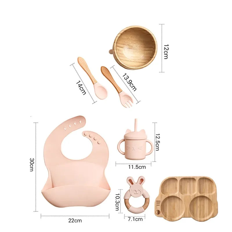 Wooden Dinner Plate Feeding Supplies Bamboo Baby Tableware Silicone Suction Plate Bowl BPA Free Baby Stuff Newborn Accessories The Little Baby Brand The Little Baby Brand