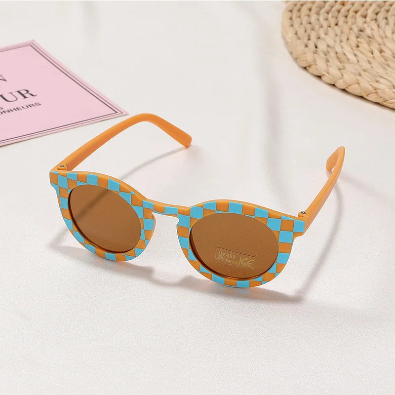 New Arrival 2-10 Years Kids Cute Round Sunglasses Boys Girls Baby Lattice Outdoor Children Fashion Cat Eye White Pink Shades The Little Baby Brand The Little Baby Brand