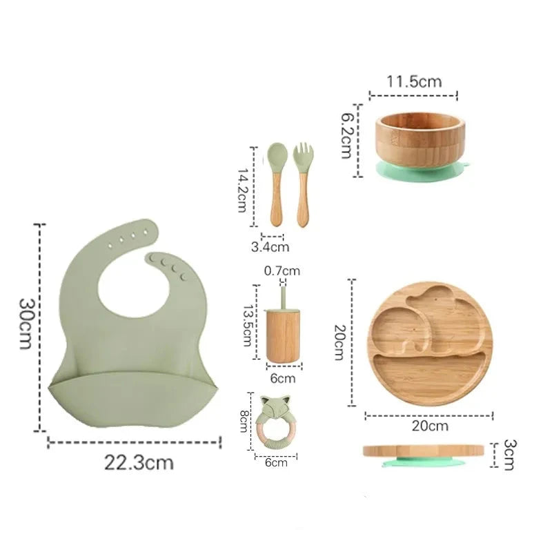 Wooden Dinner Plate Feeding Supplies Bamboo Baby Tableware Silicone Suction Plate Bowl BPA Free Baby Stuff Newborn Accessories The Little Baby Brand The Little Baby Brand