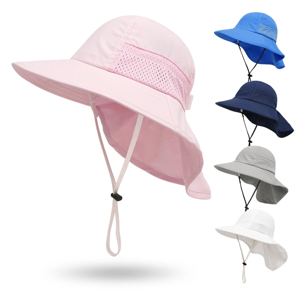 Spring Summer Baby Hat Beach Sun Protection Neck Kids Bucket Hats for Girls Boys Adjustable Children Cap Baby Accessories 6M-6Y The Little Baby Brand The Little Baby Brand