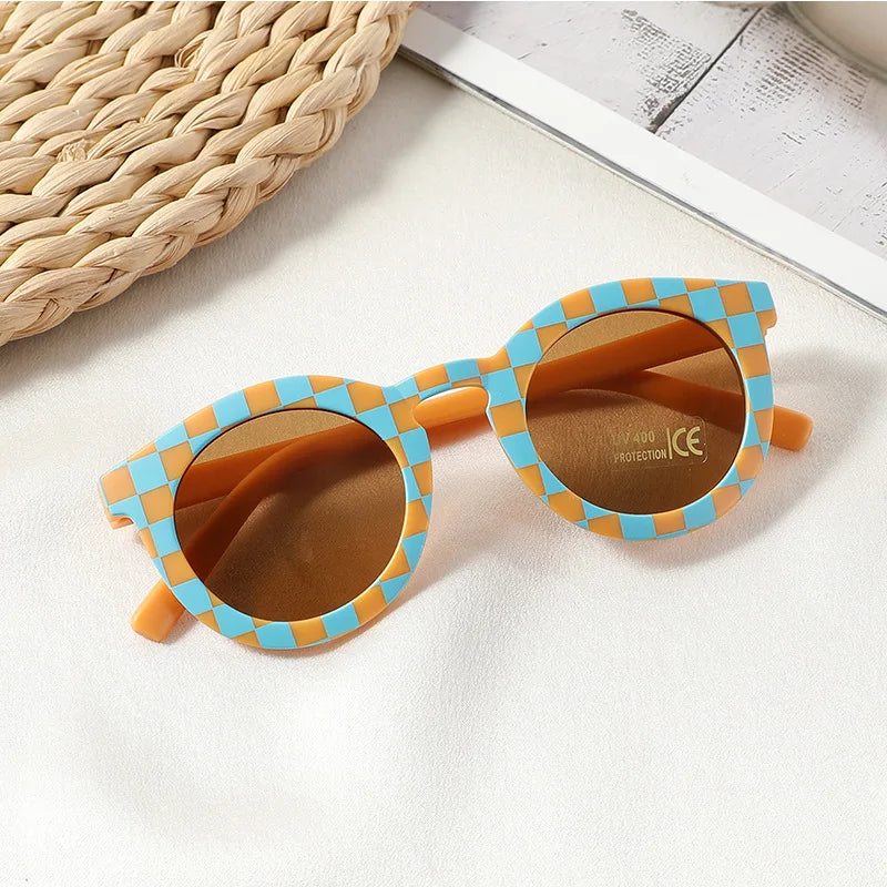 New Arrival 2-10 Years Kids Cute Round Sunglasses Boys Girls Baby Lattice Outdoor Children Fashion Cat Eye White Pink Shades The Little Baby Brand The Little Baby Brand