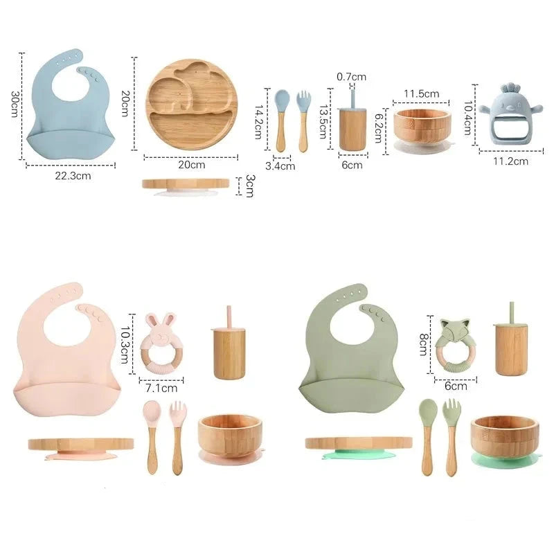 Wooden Dinner Plate Feeding Supplies Bamboo Baby Tableware Silicone Suction Plate Bowl BPA Free Baby Stuff Newborn Accessories The Little Baby Brand The Little Baby Brand