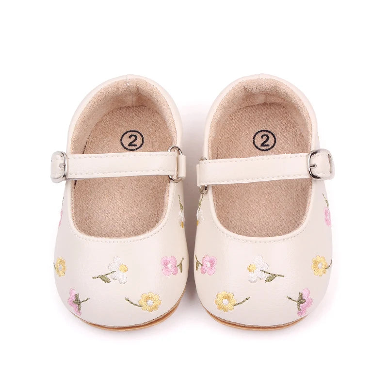 Baby Girl Princess Shoes High Quality Soft PU Embroidery Flower TPR Sole Anti-slip for Toddler Girl 0-12 Months 2023 New Fashion The Little Baby Brand The Little Baby Brand