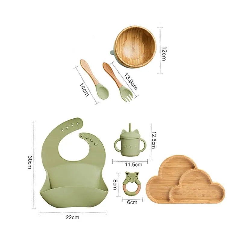 Wooden Dinner Plate Feeding Supplies Bamboo Baby Tableware Silicone Suction Plate Bowl BPA Free Baby Stuff Newborn Accessories The Little Baby Brand The Little Baby Brand