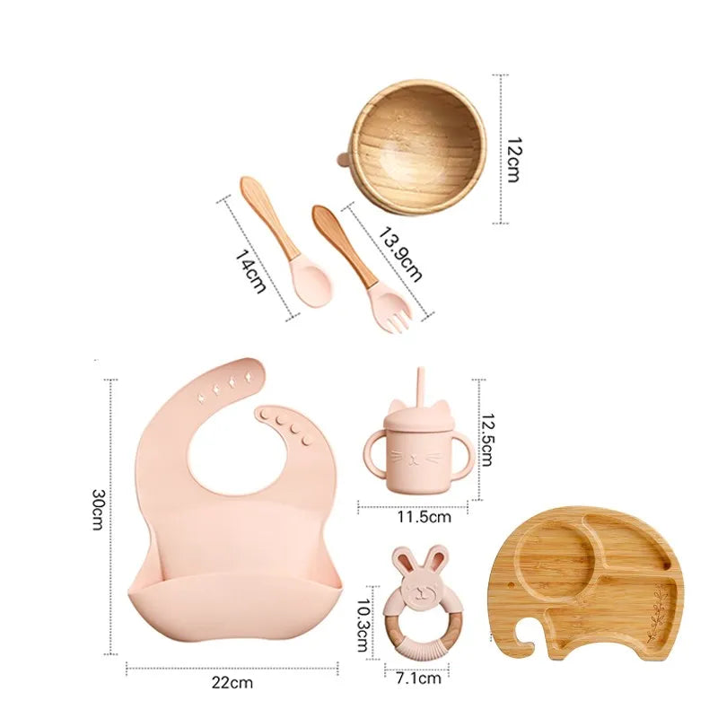 Wooden Dinner Plate Feeding Supplies Bamboo Baby Tableware Silicone Suction Plate Bowl BPA Free Baby Stuff Newborn Accessories The Little Baby Brand The Little Baby Brand