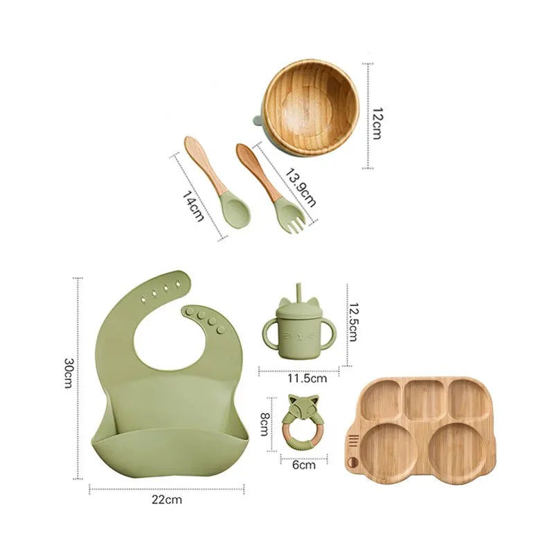 Wooden Dinner Plate Feeding Supplies Bamboo Baby Tableware Silicone Suction Plate Bowl BPA Free Baby Stuff Newborn Accessories The Little Baby Brand The Little Baby Brand