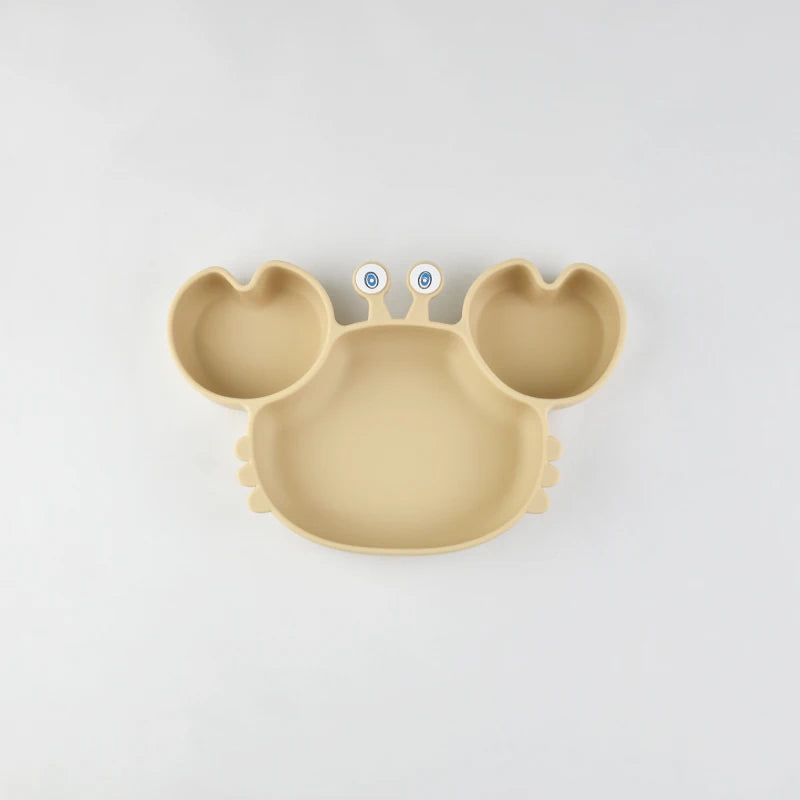 Baby Safe Silicone Dining Plate Suction Cartoon Children Dishes Feeding Toddler Training Tableware Kids Cartoon Crab 3-Grid Tray The Little Baby Brand The Little Baby Brand