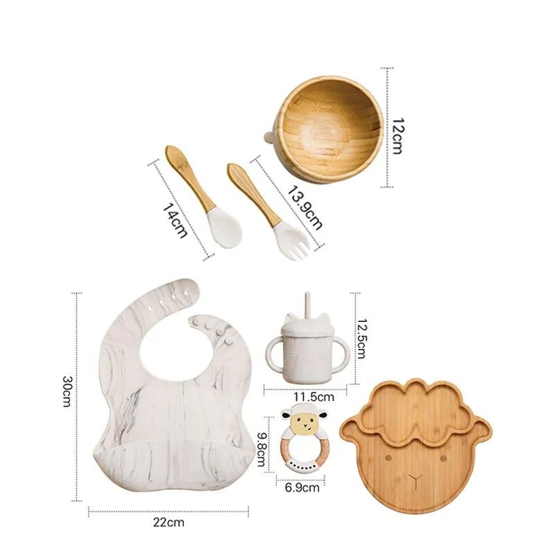 Wooden Dinner Plate Feeding Supplies Bamboo Baby Tableware Silicone Suction Plate Bowl BPA Free Baby Stuff Newborn Accessories The Little Baby Brand The Little Baby Brand