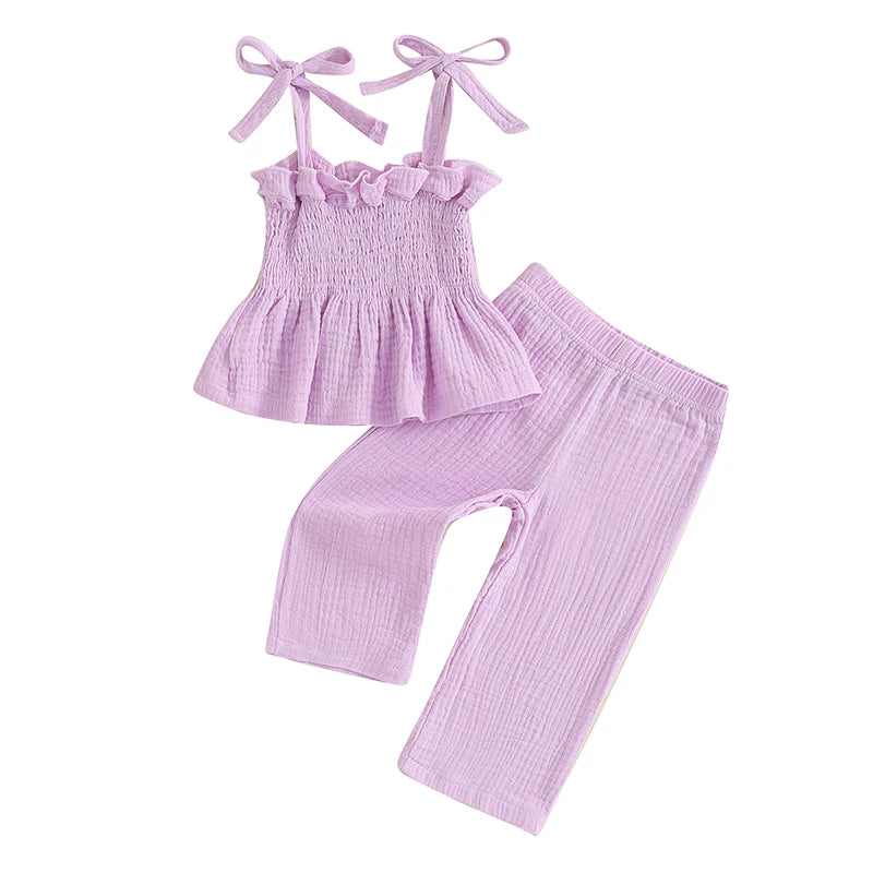 FOCUSNORM 4 Colors Toddler Baby Girls Lovely Clothes Sets 0-5Y Strap Sleeveless Camisole and Elastic Pants Set The Little Baby Brand The Little Baby Brand