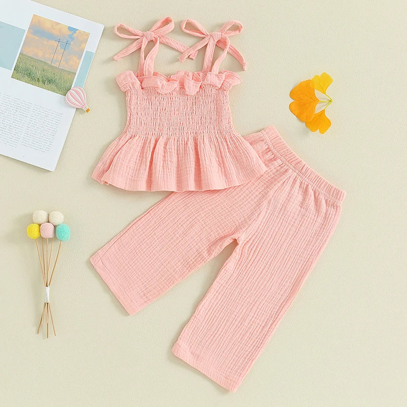 FOCUSNORM 4 Colors Toddler Baby Girls Lovely Clothes Sets 0-5Y Strap Sleeveless Camisole and Elastic Pants Set The Little Baby Brand The Little Baby Brand