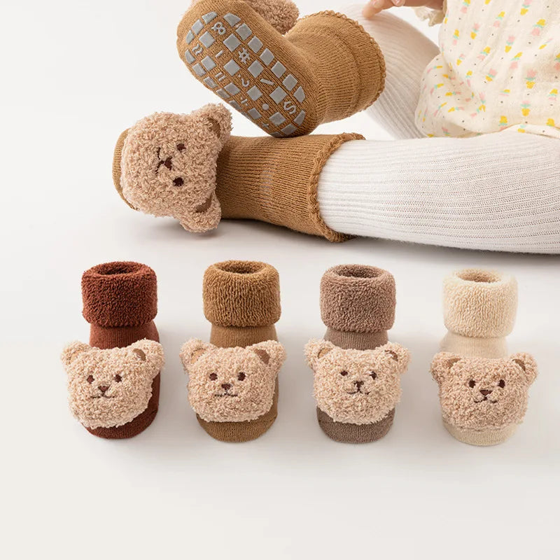 New Cute Cartoon Bear Baby Socks For Boys Girls Winter Soft Cotton Anti Slip Solid Newborn Toddler Sock Kids Thicken Socken The Little Baby Brand The Little Baby Brand