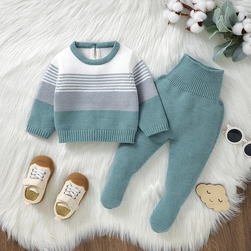 Newborn Baby Clothes Set Knitted Autumn Infant Boy Sweater Pullover Long Sleeve +Pants Kid Sweater +Trousers 2PC Fashion Striped The Little Baby Brand The Little Baby Brand