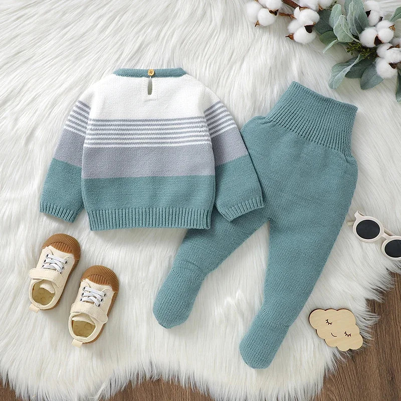 Newborn Baby Clothes Set Knitted Autumn Infant Boy Sweater Pullover Long Sleeve +Pants Kid Sweater +Trousers 2PC Fashion Striped The Little Baby Brand The Little Baby Brand