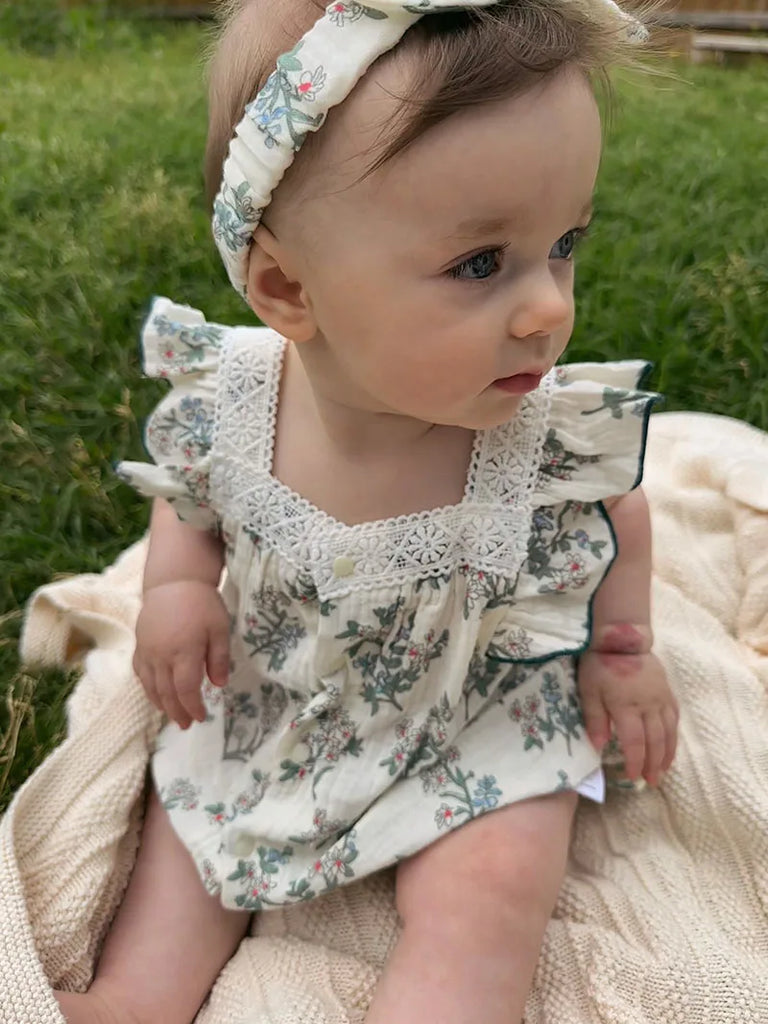 MILANCEL New Summer Baby Rompers Toddler Sweet Green Floral Jumpsuit with Hairband Infant Outwear The Little Baby Brand The Little Baby Brand