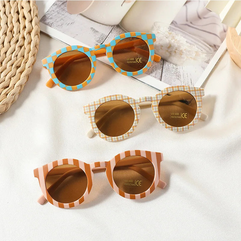 New Arrival 2-10 Years Kids Cute Round Sunglasses Boys Girls Baby Lattice Outdoor Children Fashion Cat Eye White Pink Shades The Little Baby Brand The Little Baby Brand