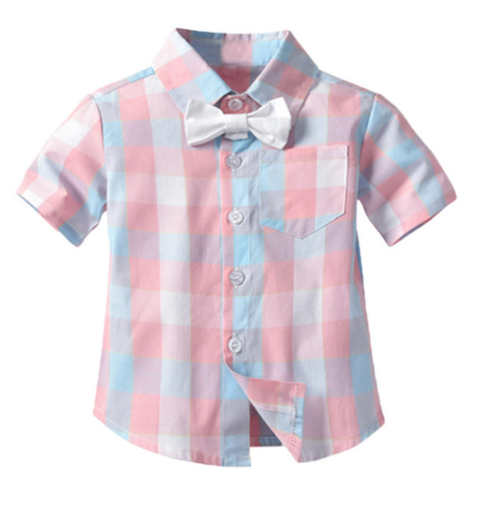 Summer Baby Boy Gentleman Suit Plaid Bow Tie Cotton Shorts Short Sleeve Multi-Piece Children's Clothing eprolo The Little Baby Brand