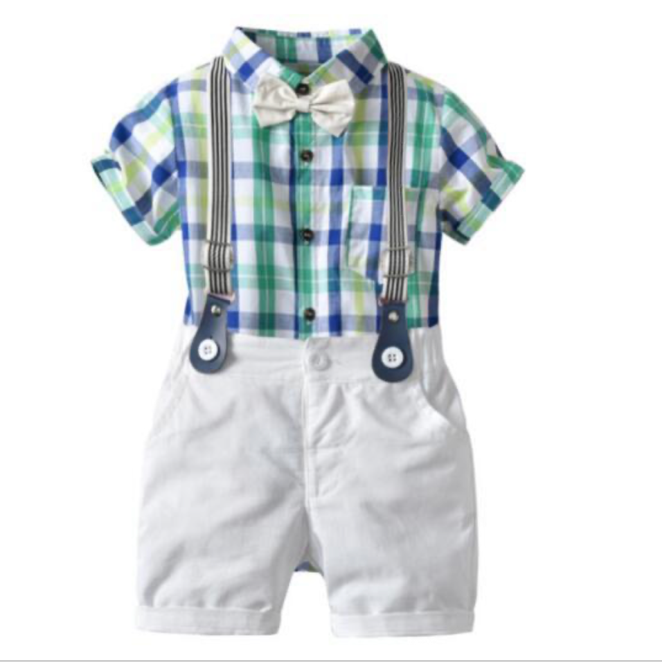 Summer Baby Boy Gentleman Suit Plaid Bow Tie Cotton Shorts Short Sleeve Multi-Piece Children's Clothing eprolo The Little Baby Brand