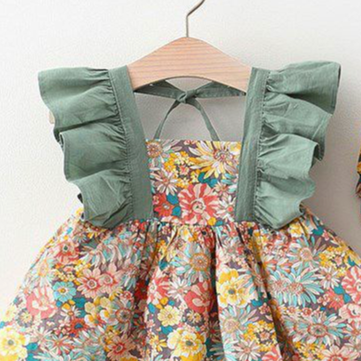 Children's Clothing New Girl's Floral Flying Sleeve Dress Baby Summer Dress To Free Hat eprolo The Little Baby Brand