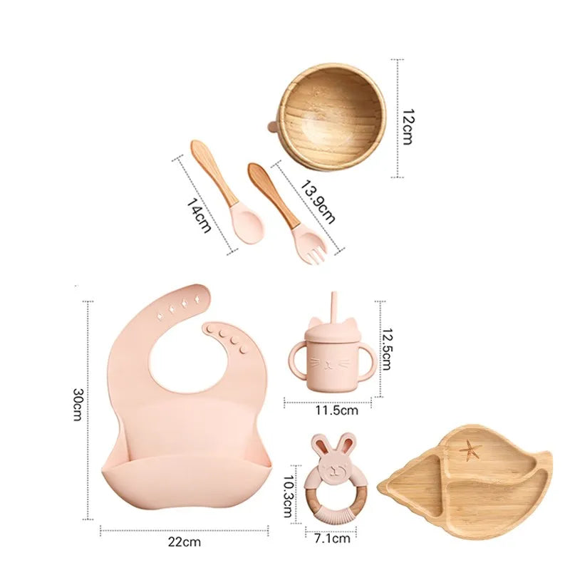 Wooden Dinner Plate Feeding Supplies Bamboo Baby Tableware Silicone Suction Plate Bowl BPA Free Baby Stuff Newborn Accessories The Little Baby Brand The Little Baby Brand