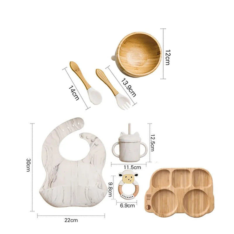 Wooden Dinner Plate Feeding Supplies Bamboo Baby Tableware Silicone Suction Plate Bowl BPA Free Baby Stuff Newborn Accessories The Little Baby Brand The Little Baby Brand