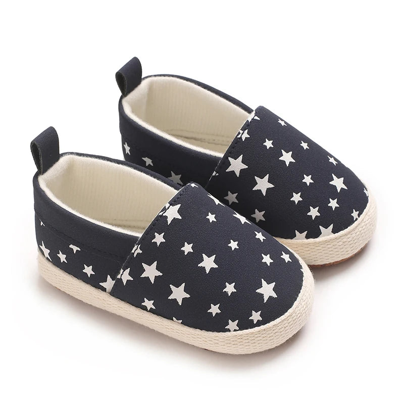 Fashionable Baby Boy Canvas Spring And Autumn Flat Shoes With Star Embellishment soft Sole 0-18M Newborn Soft Sole Anti Slip The Little Baby Brand The Little Baby Brand