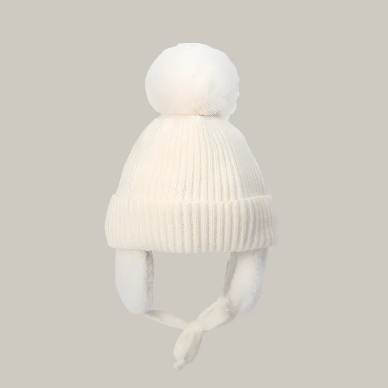 2-8T Baby Hat Big Pompom Beanie with Earflap Wool Plush Children Knitted Cap for Girls Boys Winter Thick Warm Kids Accessories The Little Baby Brand The Little Baby Brand