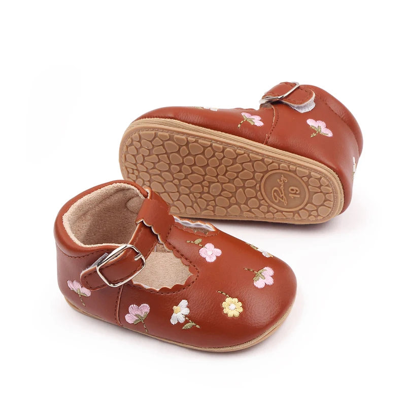 Baby Anti-Slip Breathable Sandal, Soft PU, TPR Sole, Spring and Autumn Shoes, Embroidery Flower, New Fashion, 2023 The Little Baby Brand The Little Baby Brand