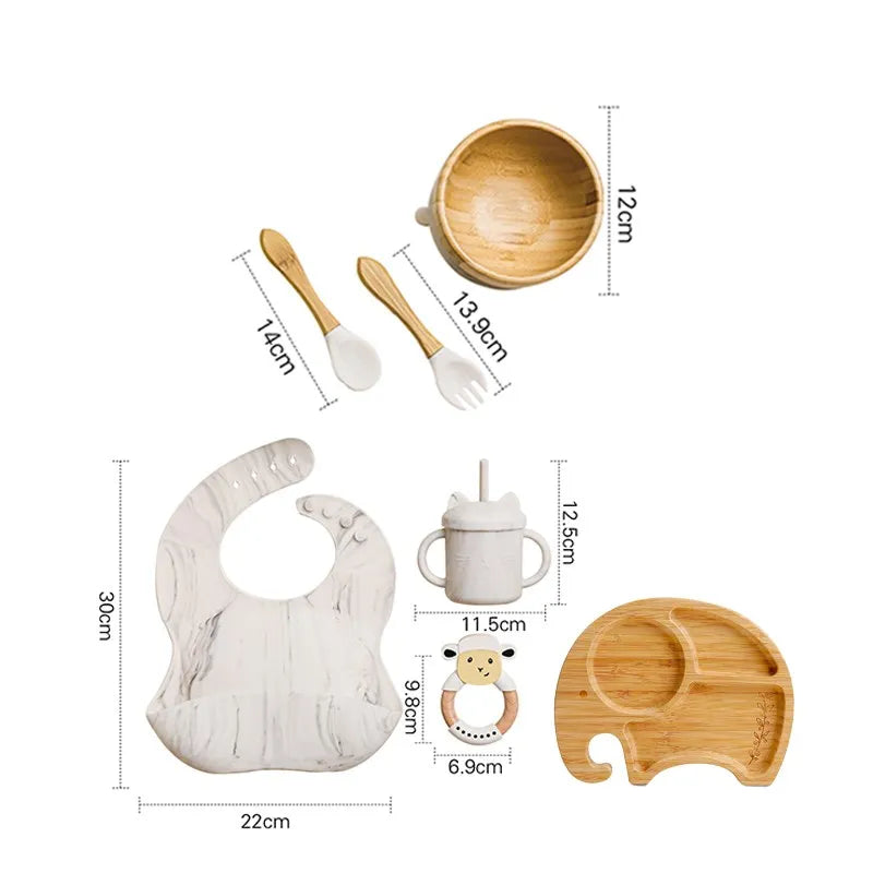 Wooden Dinner Plate Feeding Supplies Bamboo Baby Tableware Silicone Suction Plate Bowl BPA Free Baby Stuff Newborn Accessories The Little Baby Brand The Little Baby Brand