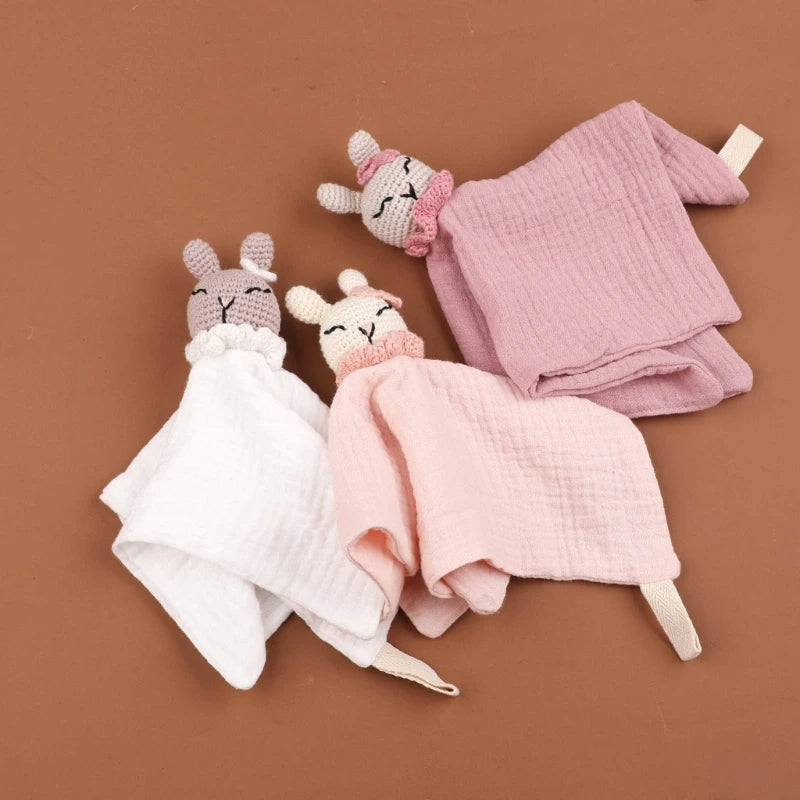 Cotton Gauze Baby Towel Crochet Bunny Rattle Doll Newborn Soothing Towel Baby Security Comforters Blanket Face Towel Washcloth The Little Baby Brand The Little Baby Brand