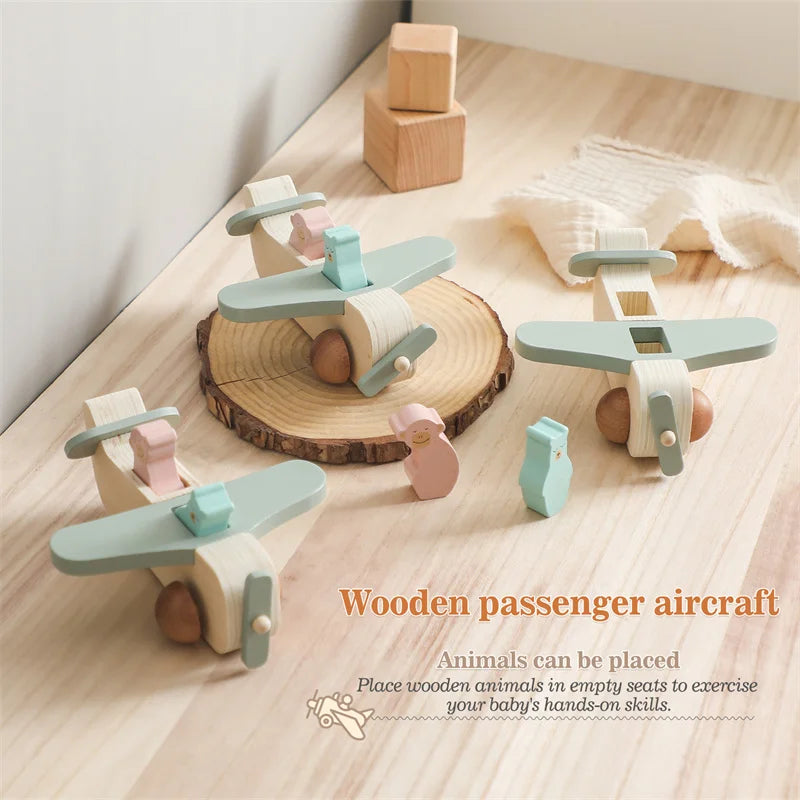 Baby Wooden Building Blocks Aircraft Manned Model Toys Montessori Education Wood Adornment Toys Baby Blocks Toys Birthday Gifts The Little Baby Brand The Little Baby Brand