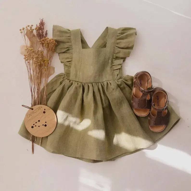 Summer Toddler Girl Dress Solid Backless Ruffles Baby Dress Infant Dress 100% Cotton Sister Clothes The Little Baby Brand The Little Baby Brand