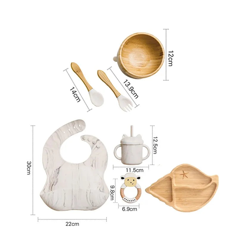 Wooden Dinner Plate Feeding Supplies Bamboo Baby Tableware Silicone Suction Plate Bowl BPA Free Baby Stuff Newborn Accessories The Little Baby Brand The Little Baby Brand