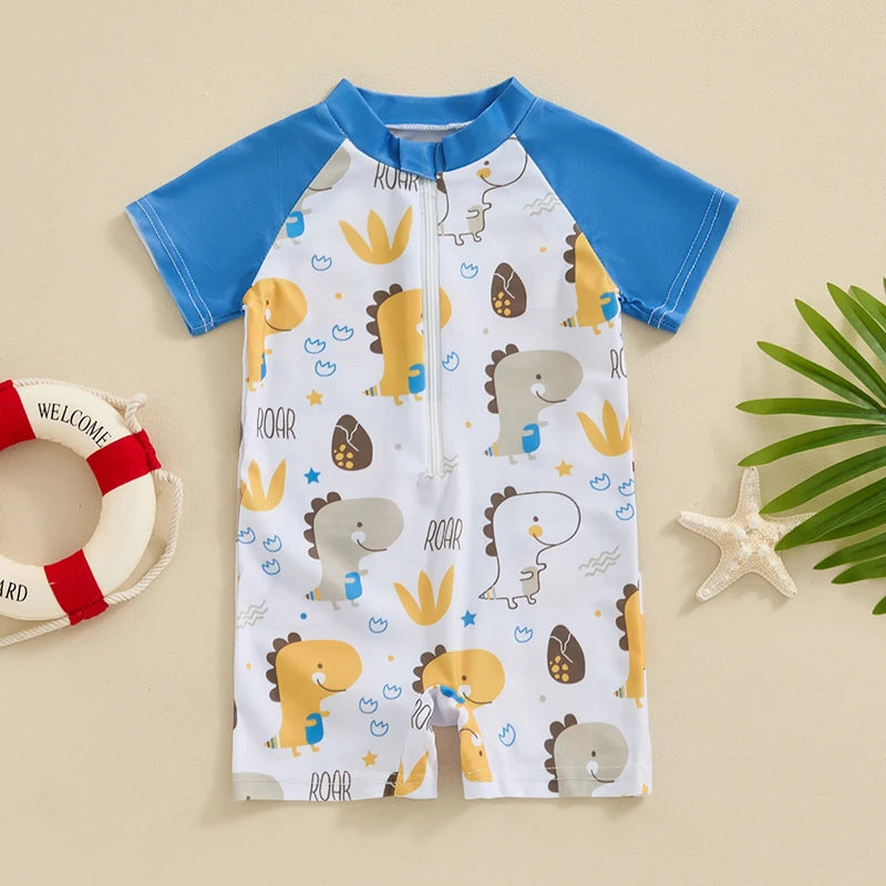 Toddler Boys Rash Guard Swimwear Cartoon Marine Organisms Print Short Sleeve Swimsuits Front Zipper Bathing Suits The Little Baby Brand The Little Baby Brand