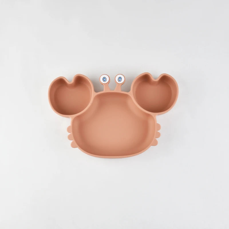 Baby Safe Silicone Dining Plate Suction Cartoon Children Dishes Feeding Toddler Training Tableware Kids Cartoon Crab 3-Grid Tray The Little Baby Brand The Little Baby Brand