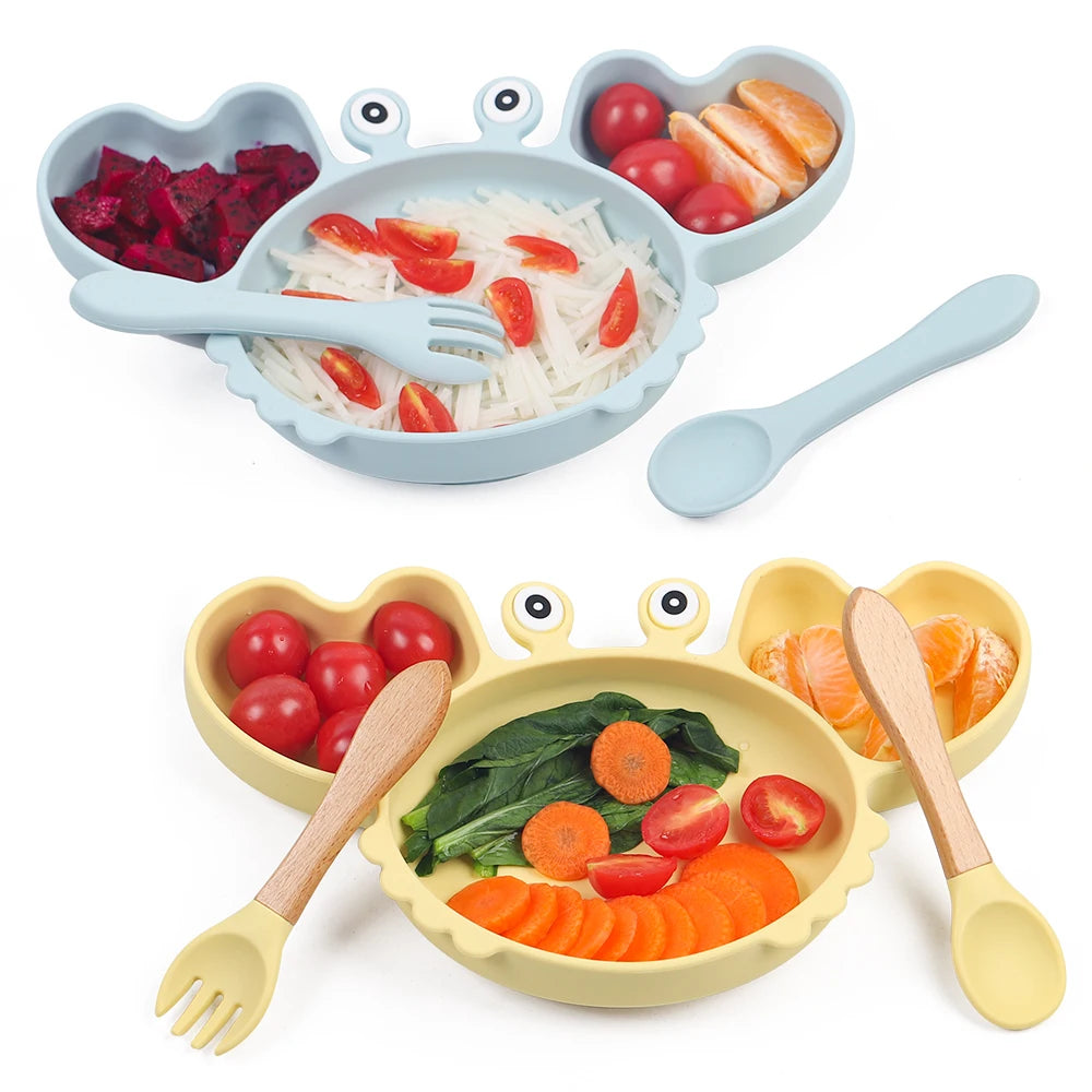 9Pcs Baby Silicone Non-Slip Suction Bowl Plate Spoon Waterproof Bib Cup Set Baby Crab Dishes Food Feeding Bowl for Kids BPA Free The Little Baby Brand The Little Baby Brand