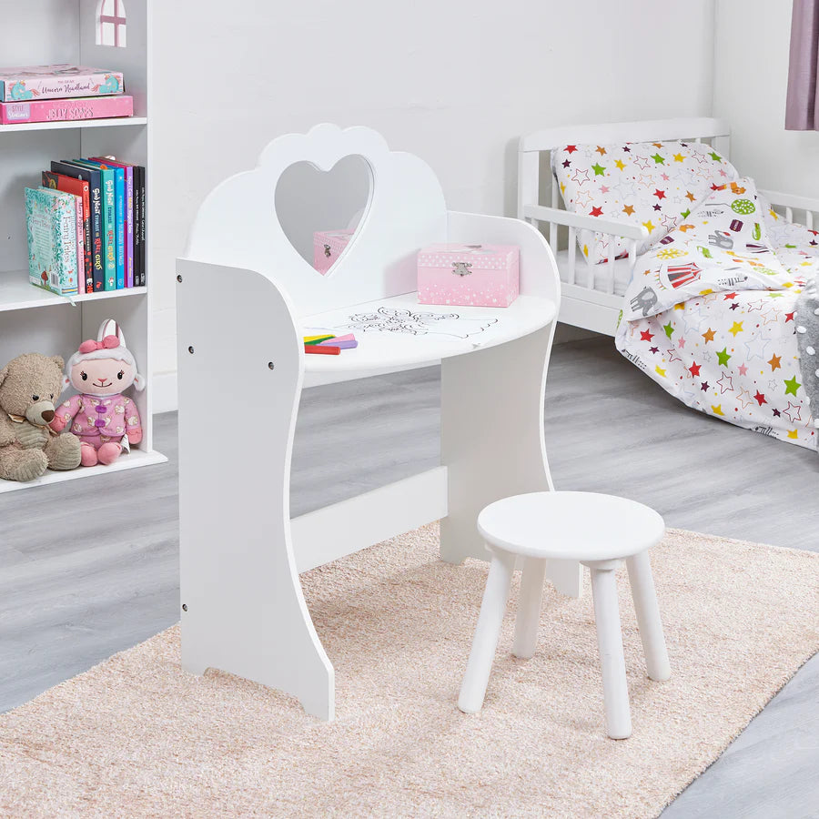 vanity unit White Wooden Dressing Table and Stool Set Liberty House Toys The Little Baby Brand