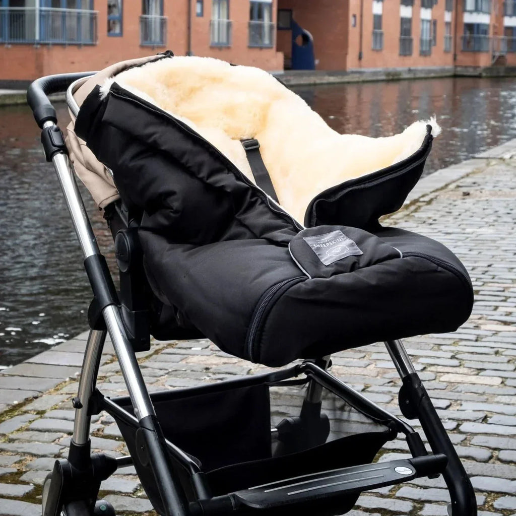 Sheepskin Pram Liner Sheepskin Stroller Footmuff - Black The Little Baby Brand The Little Baby Brand