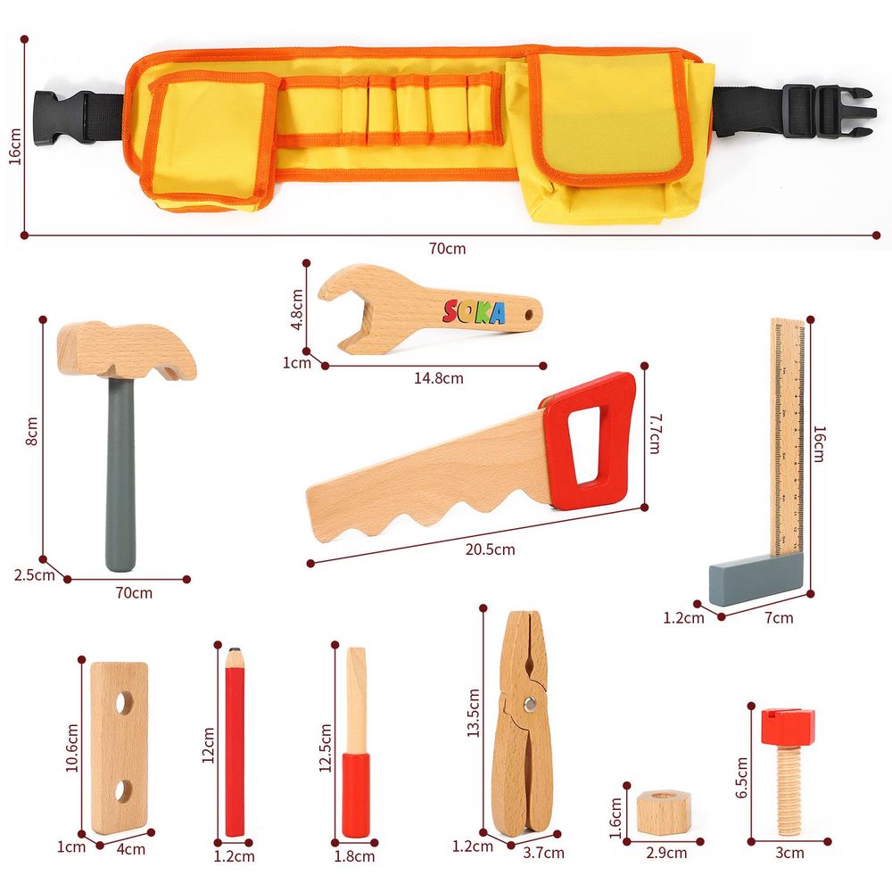 Wooden Toys Wooden Carpenter's Tool Belt with Wooden Tools SOKA Play Imagine Learn The Little Baby Brand