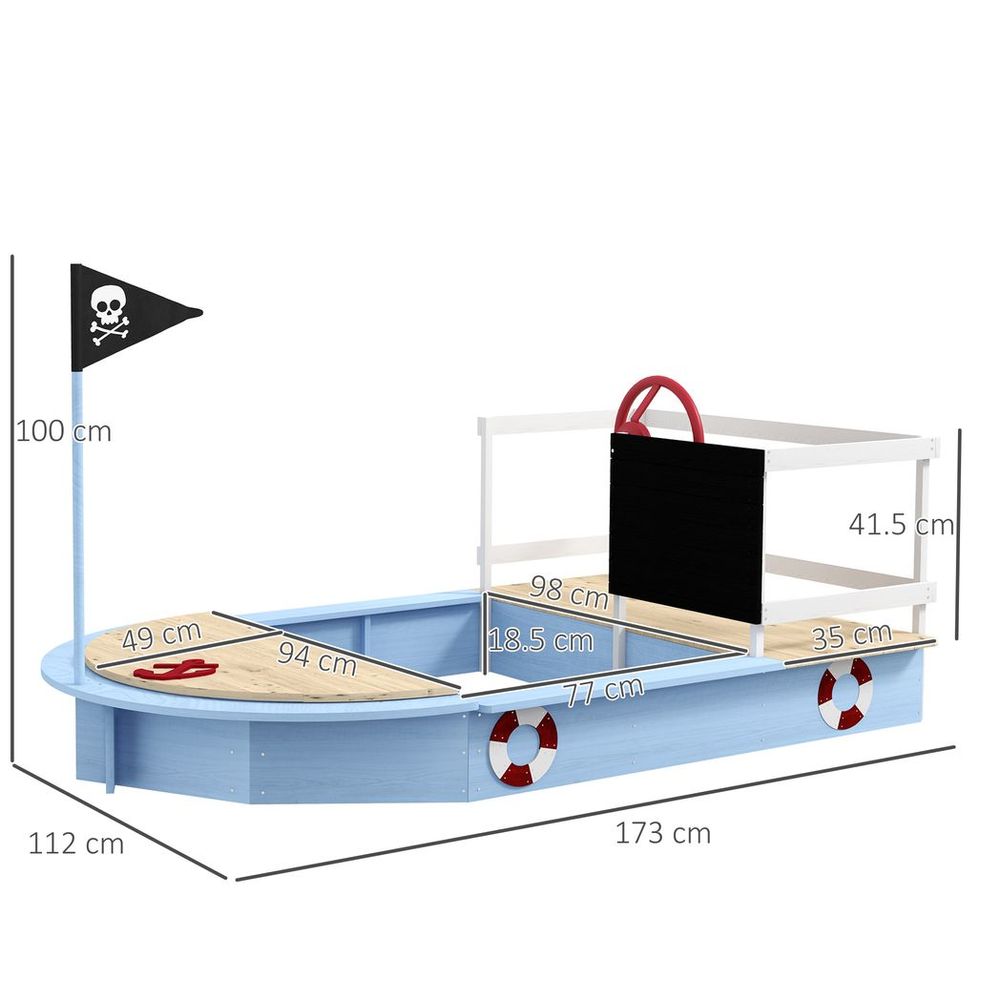 Outsunny Sand Pit with Blackboard, Flag, Storage Deck for Outdoor Play, Blue Outsunny The Little Baby Brand