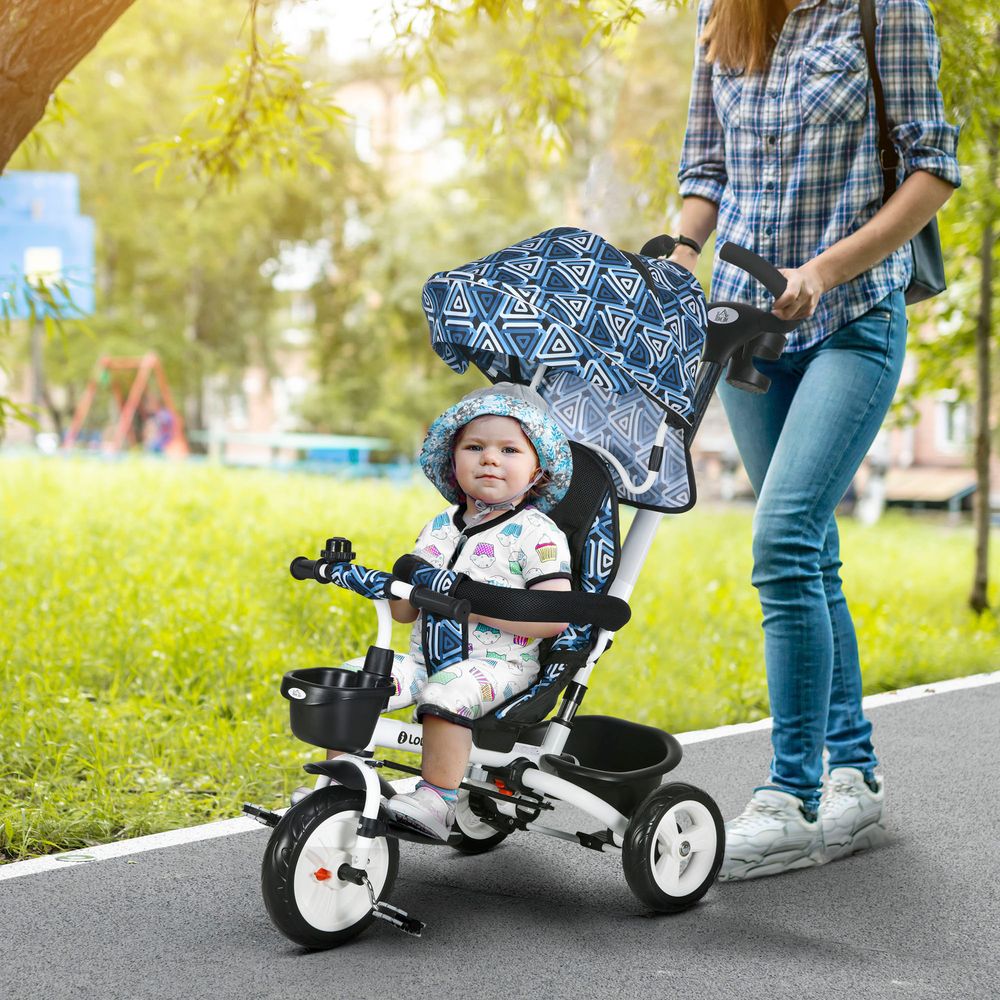 HOMCOM 6 in 1 Trike for Toddler 1-5 Years with Parent Handle, Dark Blue HOMCOM The Little Baby Brand