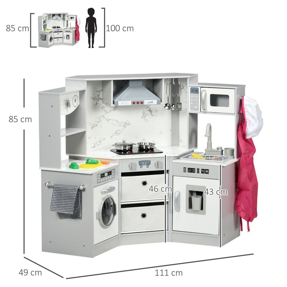 AIYAPLAY Toy Kitchen Playset with Running Water, Apron and Chef Hat - Grey AIYAPLAY The Little Baby Brand