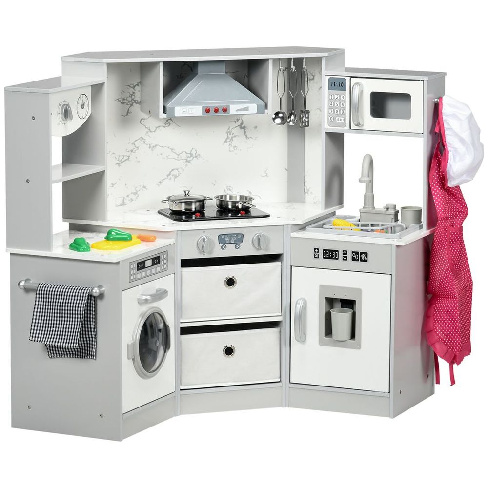 AIYAPLAY Toy Kitchen Playset with Running Water, Apron and Chef Hat - Grey AIYAPLAY The Little Baby Brand