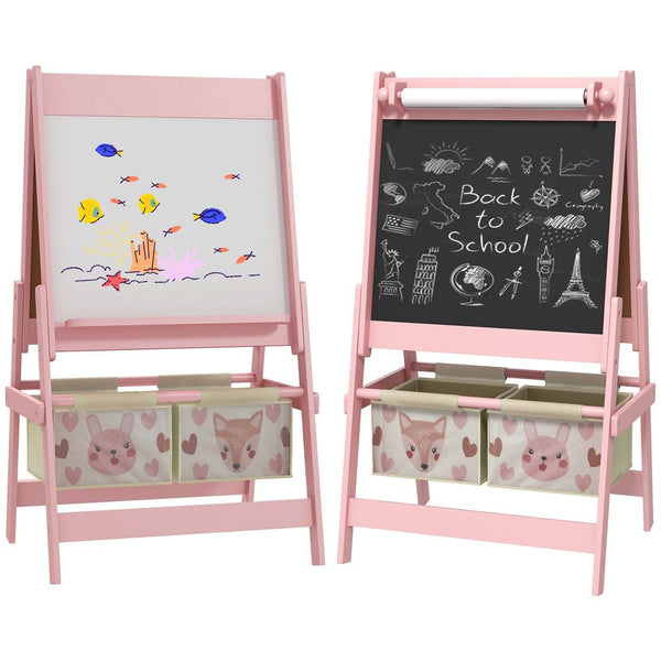 AIYAPLAY Kids Easel with Paper Roll, Blackboard, Whiteboard, Storage, Pink AIYAPLAY The Little Baby Brand